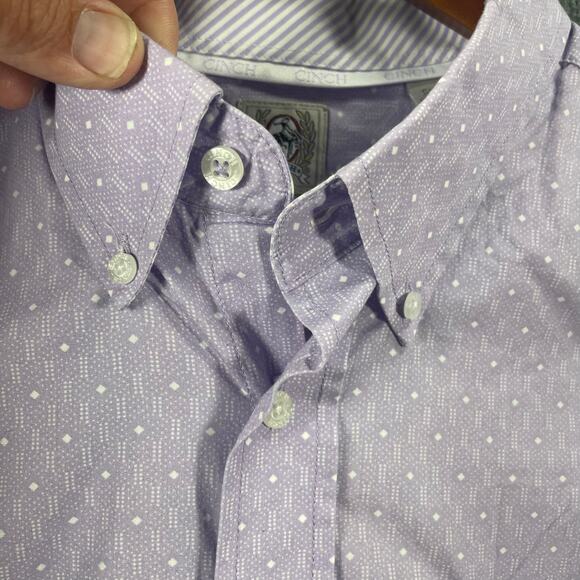 Cinch Button Down Western Shirt Men's Large Purple Geometric Flip Cuff Cowboy - Picture 5 of 11